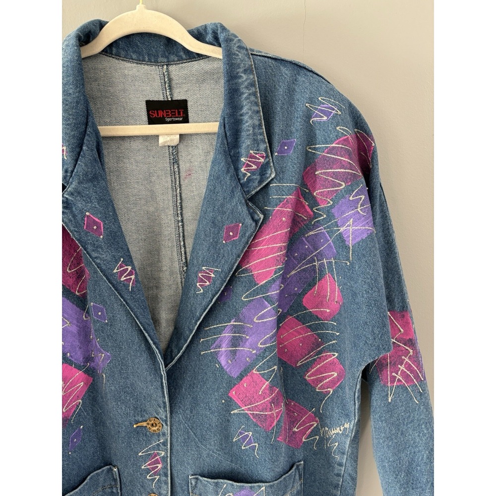 Vintage Sunbelt Sportswear Painted Denim Jacket Size‎ Medium - Picture 3 of 16